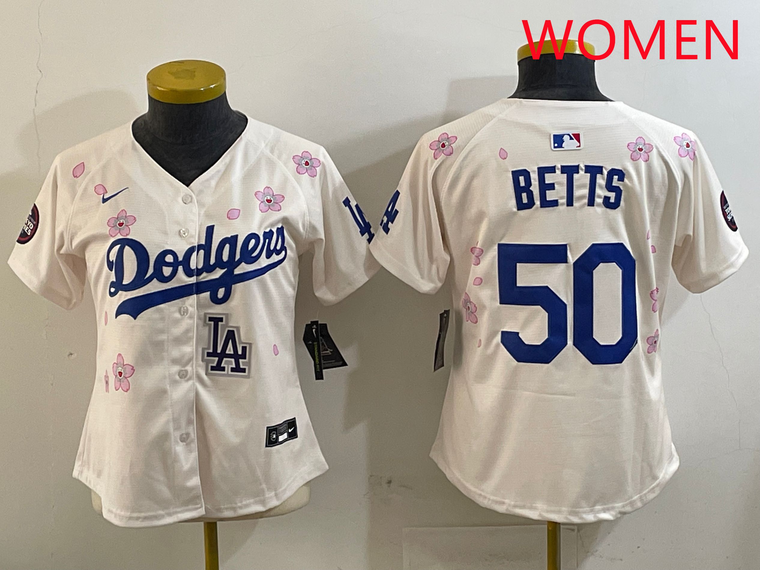 Women Los Angeles Dodgers #50 Betts Cream Sakura Edition 2025 Nike MLB Jersey style 9